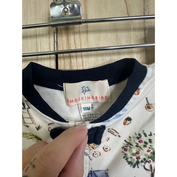 Smockingbird Kids Fall Camping Apple Picking Zipper Sleeper Pajamas 18M Navy - Picture 3 of 8